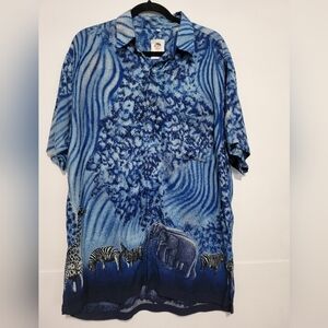 Keris Fashion Men's Safari Animal Print Shirt Blue Large